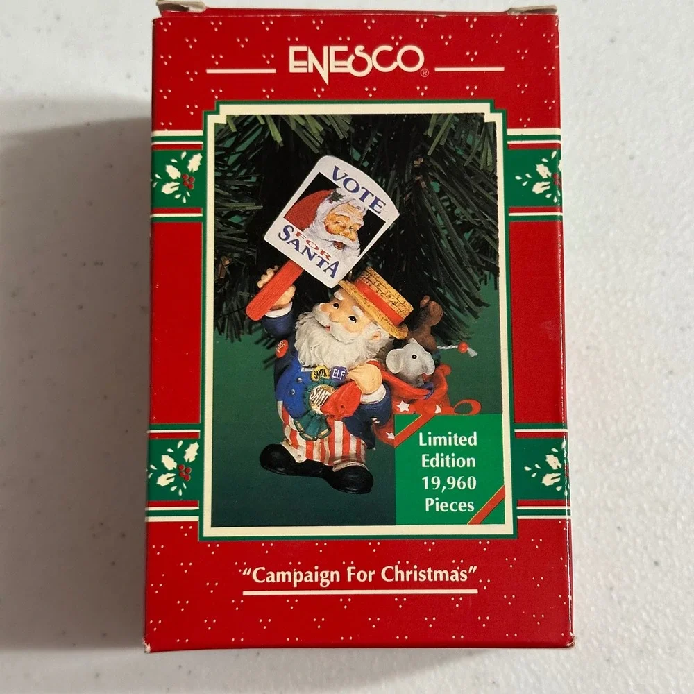 Enesco Campaign For Christmas Santa Ornament‎ Patriotic Americana VTG 1996 Box